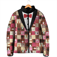 Christmas Patchwork Fake Tuxedo Padded Jacket Santa and Reindeer Pink Plaid Style - Wonder Print Shop