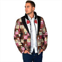 Christmas Patchwork Fake Tuxedo Padded Jacket Santa and Reindeer Pink Plaid Style - Wonder Print Shop