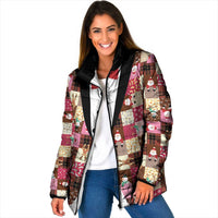 Christmas Patchwork Fake Tuxedo Padded Jacket Santa and Reindeer Pink Plaid Style - Wonder Print Shop
