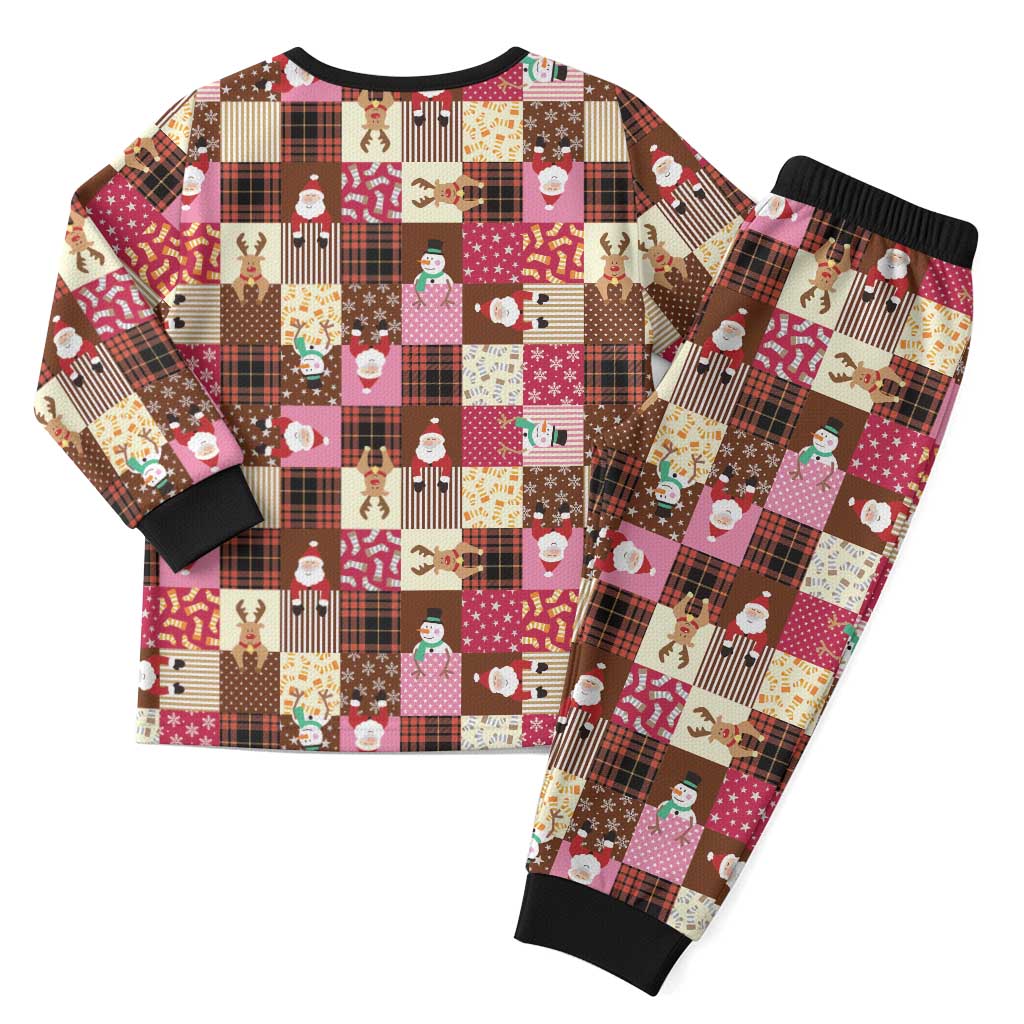 Christmas Patchwork Fake Tuxedo Christmas Pajama Set Santa and Reindeer Pink Plaid Style - Wonder Print Shop