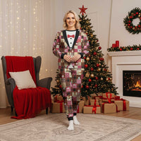 Christmas Patchwork Fake Tuxedo Christmas Pajama Set Santa and Reindeer Pink Plaid Style - Wonder Print Shop