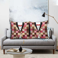 Christmas Patchwork Fake Tuxedo Pillow Cover Santa and Reindeer Pink Plaid Style - Wonder Print Shop