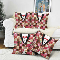 Christmas Patchwork Fake Tuxedo Pillow Cover Santa and Reindeer Pink Plaid Style - Wonder Print Shop