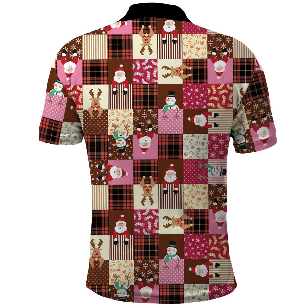 Christmas Patchwork Fake Tuxedo Polo Shirt Santa and Reindeer Pink Plaid Style - Wonder Print Shop