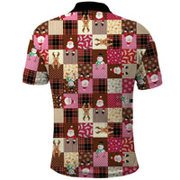 Christmas Patchwork Fake Tuxedo Polo Shirt Santa and Reindeer Pink Plaid Style - Wonder Print Shop