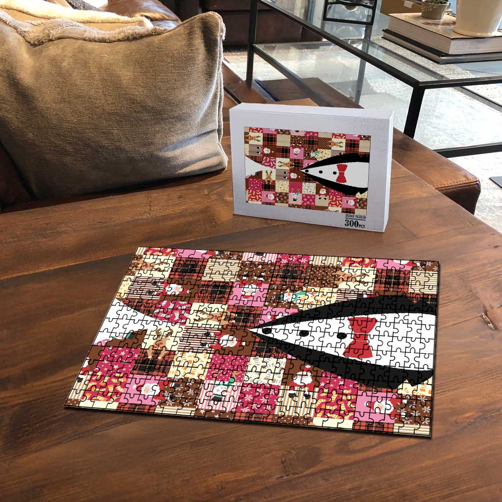 Christmas Patchwork Fake Tuxedo Puzzle Santa and Reindeer Pink Plaid Style - Wonder Print Shop