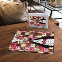 Christmas Patchwork Fake Tuxedo Puzzle Santa and Reindeer Pink Plaid Style - Wonder Print Shop