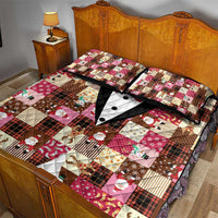 Christmas Patchwork Fake Tuxedo Quilt Bed Set Santa and Reindeer Pink Plaid Style - Wonder Print Shop