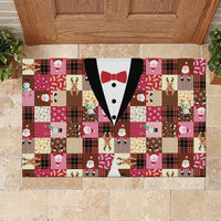 Christmas Patchwork Fake Tuxedo Rubber Doormat Santa and Reindeer Pink Plaid Style - Wonder Print Shop