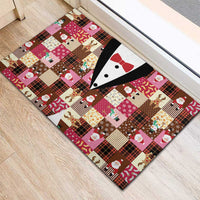 Christmas Patchwork Fake Tuxedo Rubber Doormat Santa and Reindeer Pink Plaid Style - Wonder Print Shop