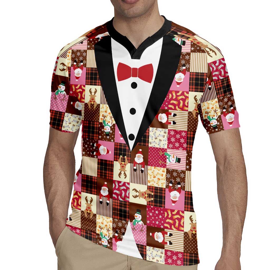 Christmas Patchwork Fake Tuxedo Rugby Jersey Santa and Reindeer Pink Plaid Style - Wonder Print Shop