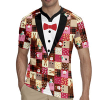 Christmas Patchwork Fake Tuxedo Rugby Jersey Santa and Reindeer Pink Plaid Style - Wonder Print Shop