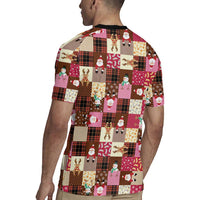 Christmas Patchwork Fake Tuxedo Rugby Jersey Santa and Reindeer Pink Plaid Style - Wonder Print Shop