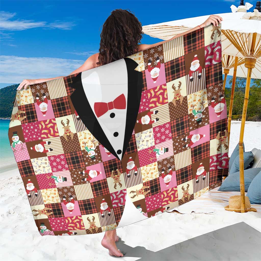 Christmas Patchwork Fake Tuxedo Sarong Santa and Reindeer Pink Plaid Style - Wonder Print Shop