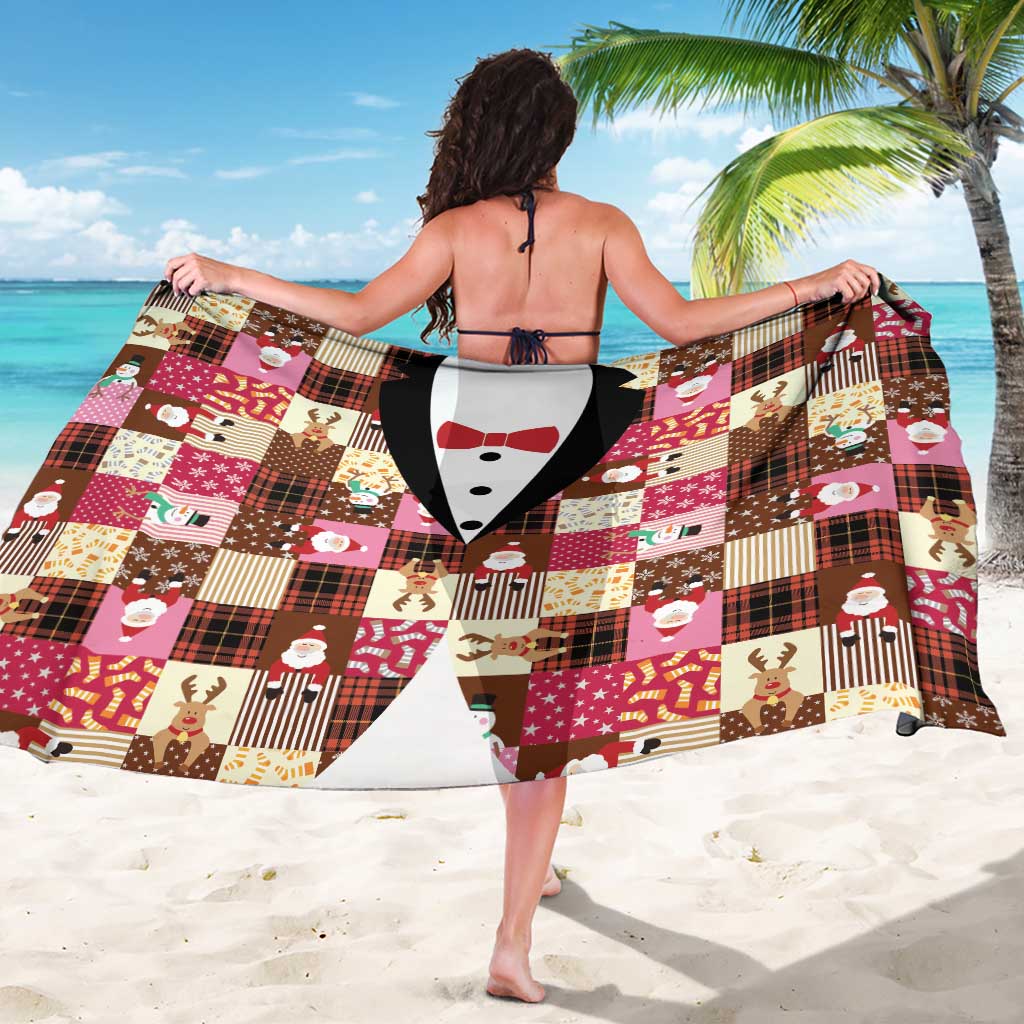 Christmas Patchwork Fake Tuxedo Sarong Santa and Reindeer Pink Plaid Style - Wonder Print Shop