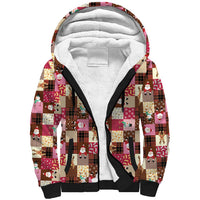 Christmas Patchwork Fake Tuxedo Sherpa Hoodie Santa and Reindeer Pink Plaid Style - Wonder Print Shop