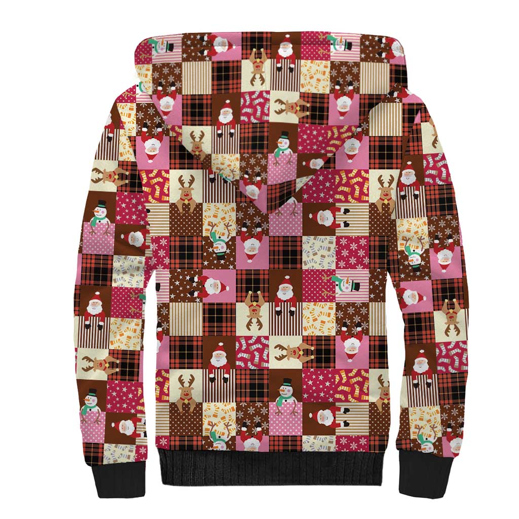 Christmas Patchwork Fake Tuxedo Sherpa Hoodie Santa and Reindeer Pink Plaid Style - Wonder Print Shop