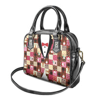 Christmas Patchwork Fake Tuxedo Shoulder Handbag Santa and Reindeer Pink Plaid Style - Wonder Print Shop