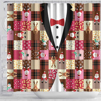 Christmas Patchwork Fake Tuxedo Shower Curtain Santa and Reindeer Pink Plaid Style - Wonder Print Shop