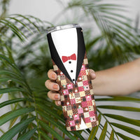 Christmas Patchwork Fake Tuxedo Skinny Tumbler Santa and Reindeer Pink Plaid Style - Wonder Print Shop