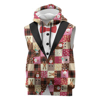 Christmas Patchwork Fake Tuxedo Sleeveless Hoodie Santa and Reindeer Pink Plaid Style - Wonder Print Shop