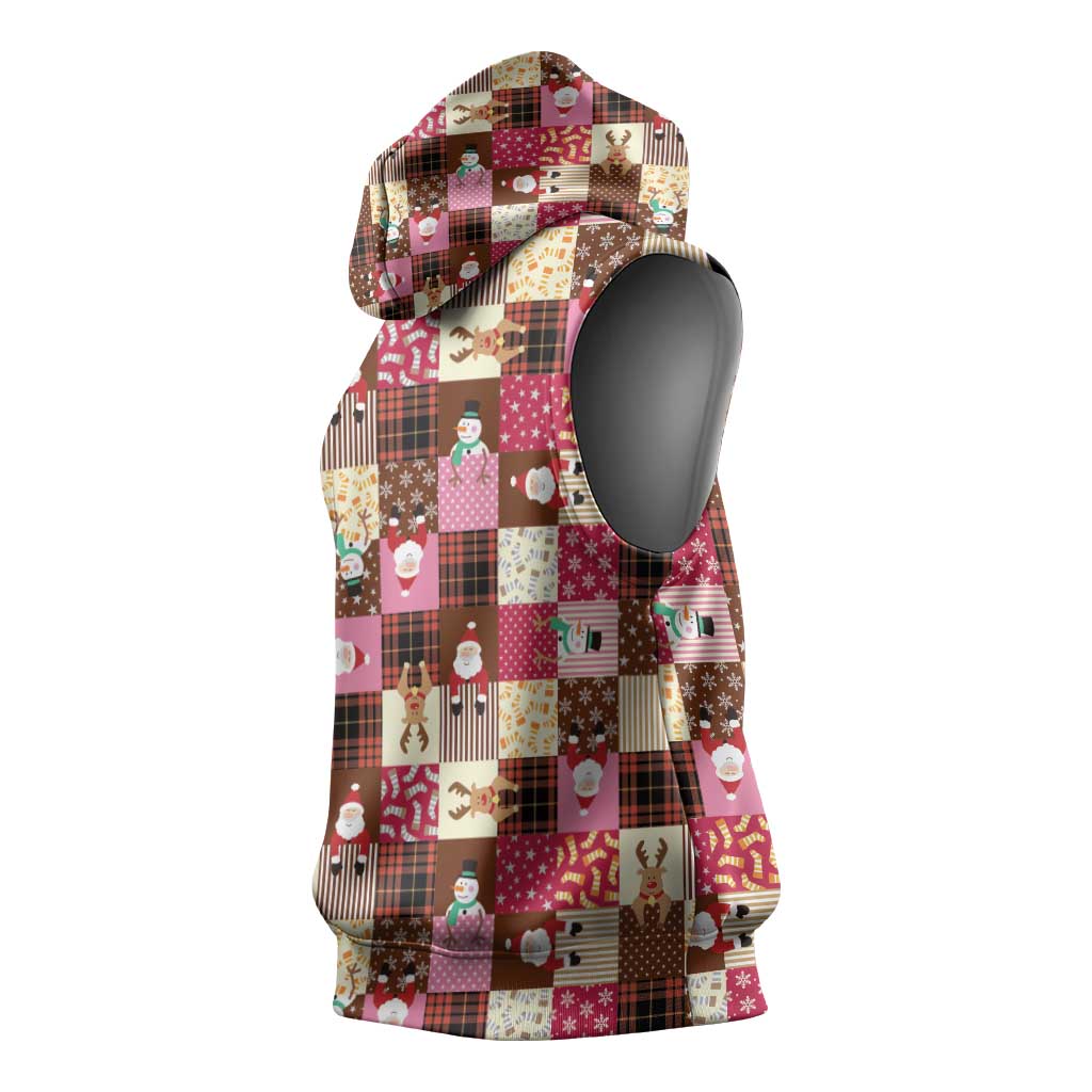 Christmas Patchwork Fake Tuxedo Sleeveless Hoodie Santa and Reindeer Pink Plaid Style - Wonder Print Shop