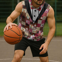 Christmas Patchwork Fake Tuxedo Sleeveless Hoodie Santa and Reindeer Pink Plaid Style - Wonder Print Shop