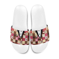 Christmas Patchwork Fake Tuxedo Slide Sandals Santa and Reindeer Pink Plaid Style - Wonder Print Shop