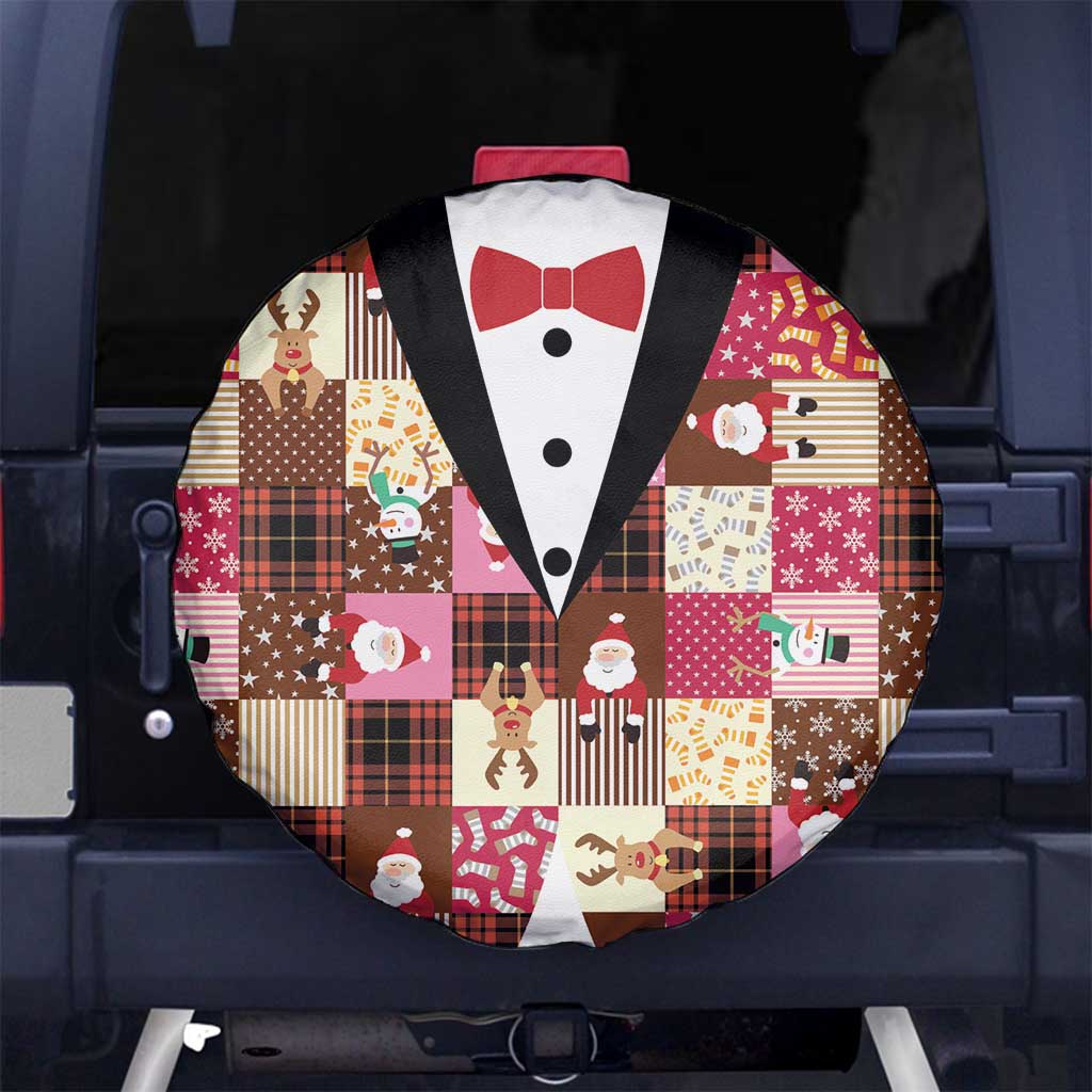 Christmas Patchwork Fake Tuxedo Spare Tire Cover Santa and Reindeer Pink Plaid Style - Wonder Print Shop