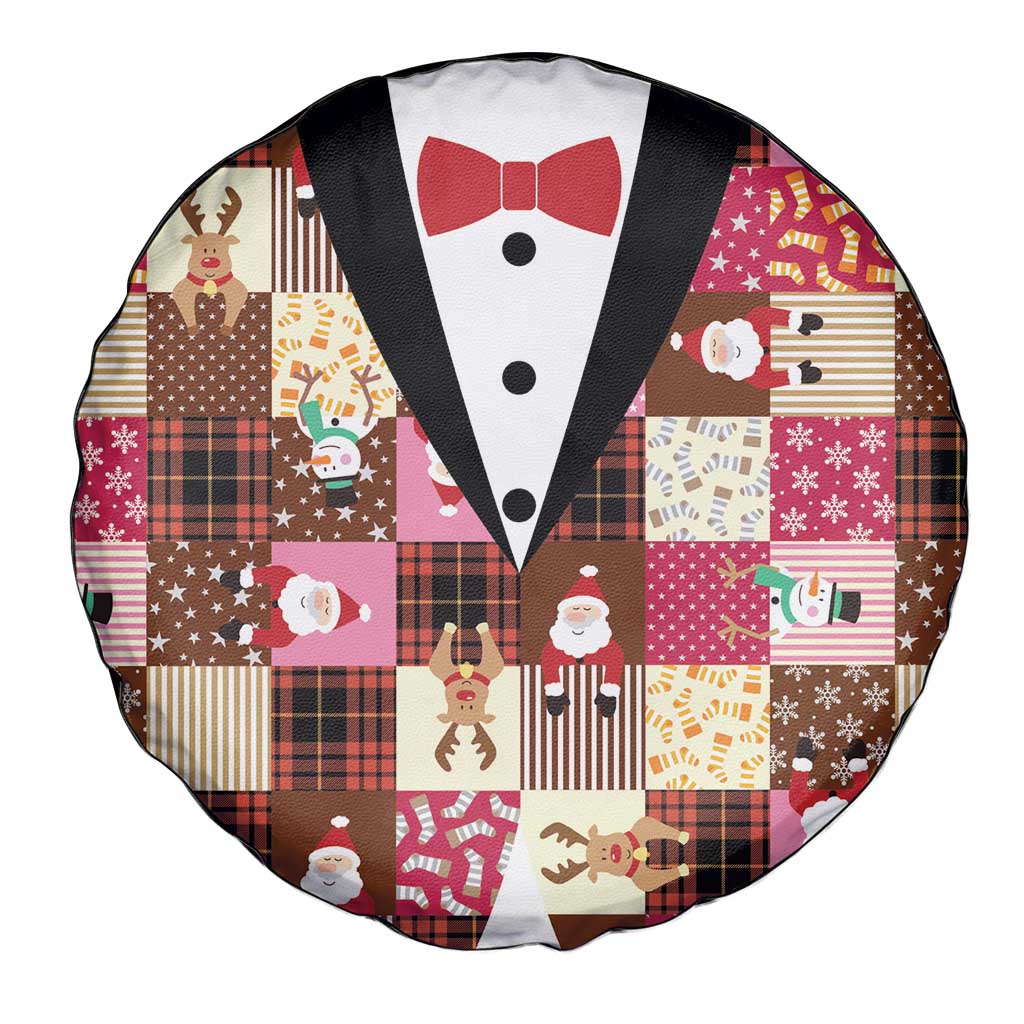 Christmas Patchwork Fake Tuxedo Spare Tire Cover Santa and Reindeer Pink Plaid Style - Wonder Print Shop