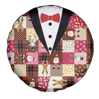 Christmas Patchwork Fake Tuxedo Spare Tire Cover Santa and Reindeer Pink Plaid Style - Wonder Print Shop