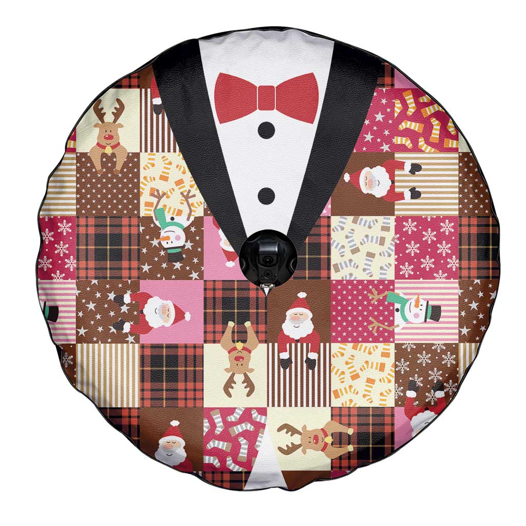 Christmas Patchwork Fake Tuxedo Spare Tire Cover Santa and Reindeer Pink Plaid Style - Wonder Print Shop