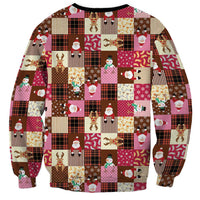 Christmas Patchwork Fake Tuxedo Sweatshirt Santa and Reindeer Pink Plaid Style - Wonder Print Shop