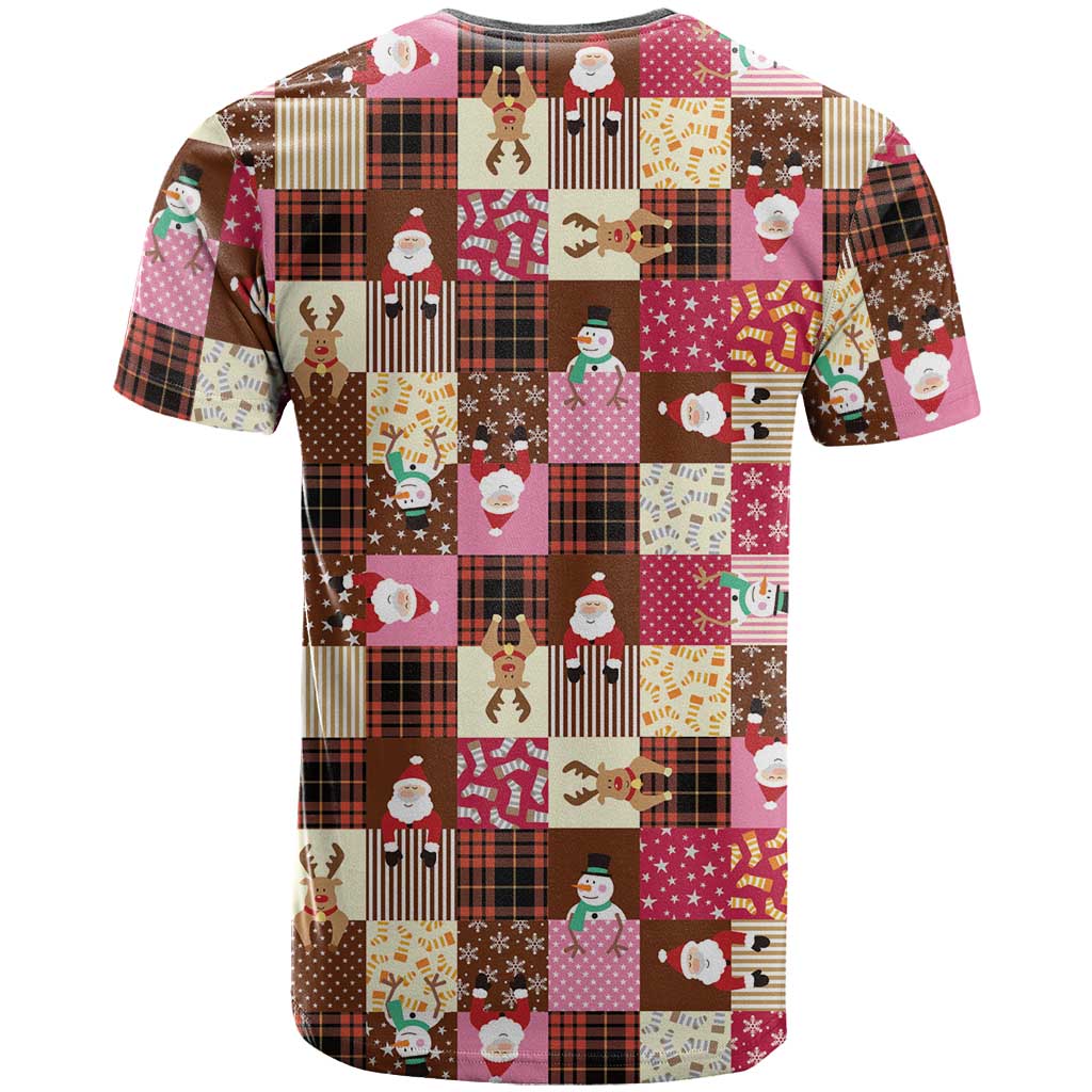 Christmas Patchwork Fake Tuxedo T Shirt Santa and Reindeer Pink Plaid Style - Wonder Print Shop