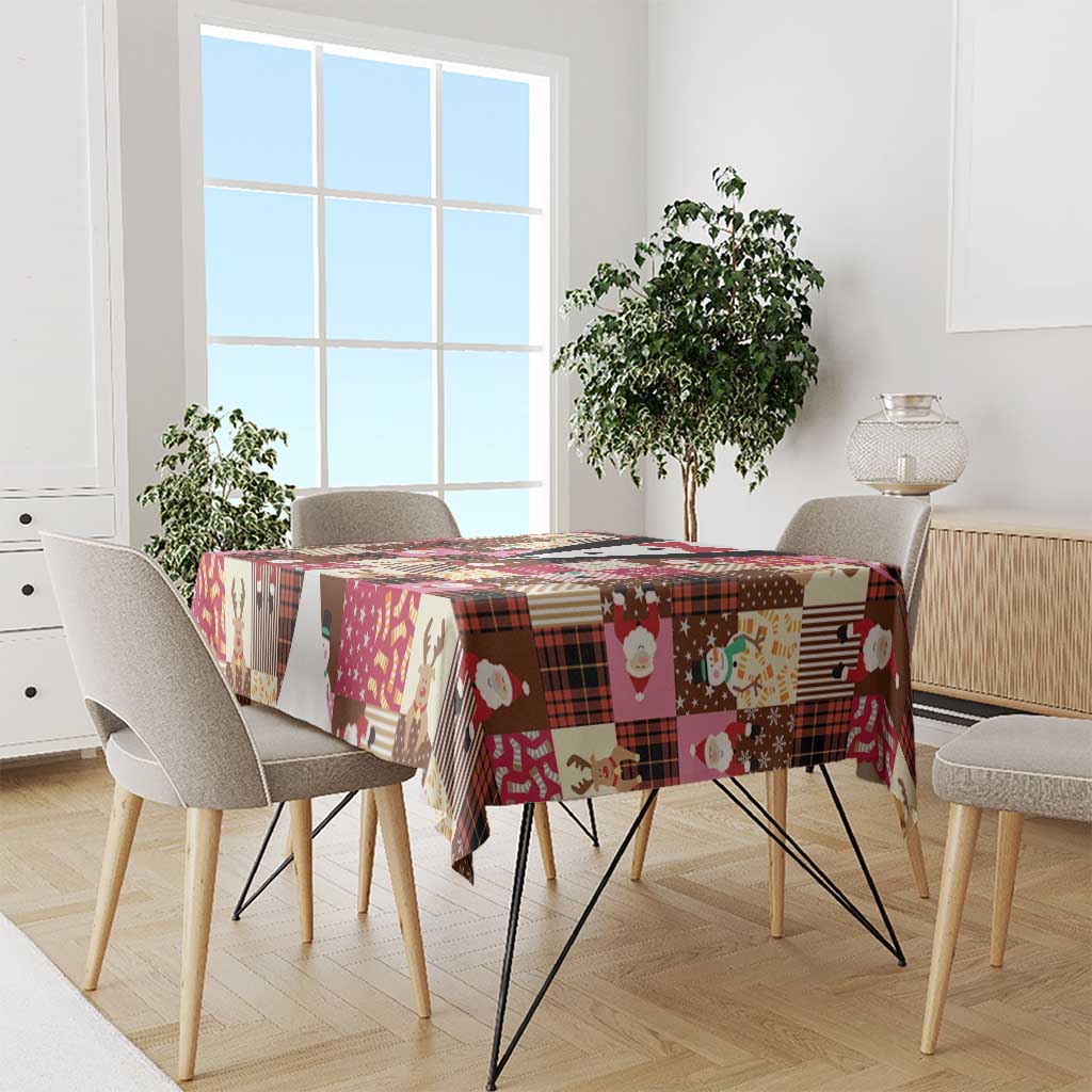 Christmas Patchwork Fake Tuxedo Tablecloth Santa and Reindeer Pink Plaid Style - Wonder Print Shop
