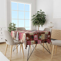 Christmas Patchwork Fake Tuxedo Tablecloth Santa and Reindeer Pink Plaid Style - Wonder Print Shop