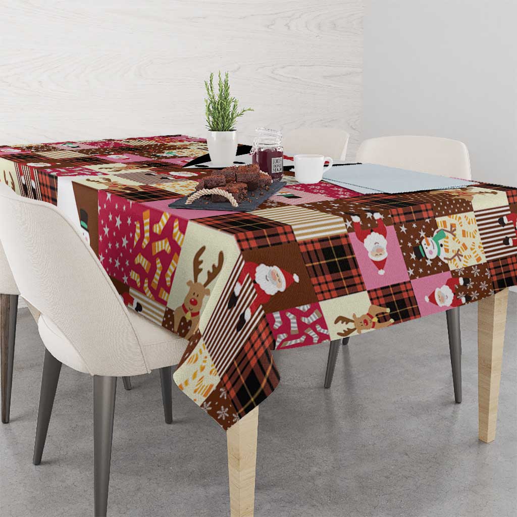 Christmas Patchwork Fake Tuxedo Tablecloth Santa and Reindeer Pink Plaid Style - Wonder Print Shop
