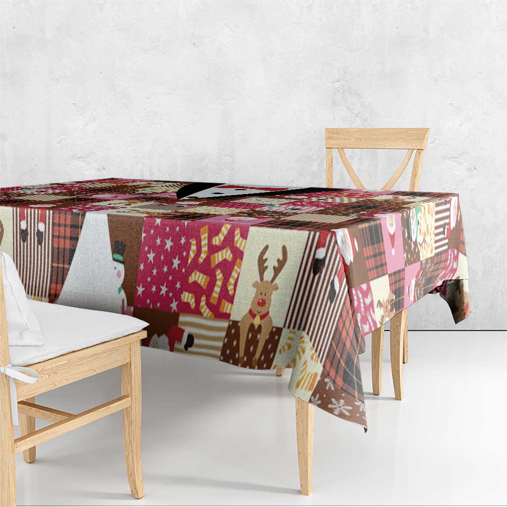 Christmas Patchwork Fake Tuxedo Tablecloth Santa and Reindeer Pink Plaid Style - Wonder Print Shop