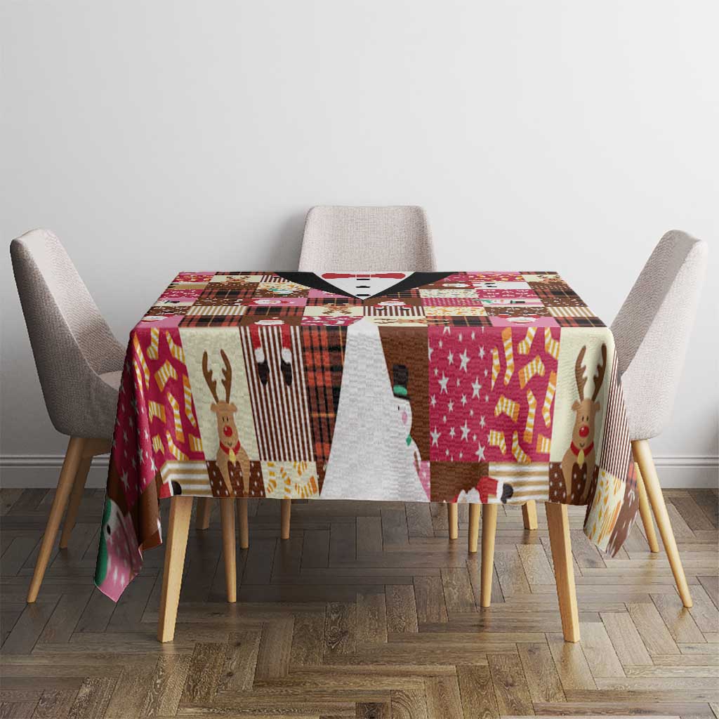 Christmas Patchwork Fake Tuxedo Tablecloth Santa and Reindeer Pink Plaid Style - Wonder Print Shop