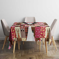 Christmas Patchwork Fake Tuxedo Tablecloth Santa and Reindeer Pink Plaid Style - Wonder Print Shop
