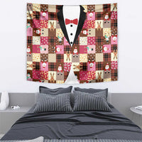 Christmas Patchwork Fake Tuxedo Tapestry Santa and Reindeer Pink Plaid Style - Wonder Print Shop