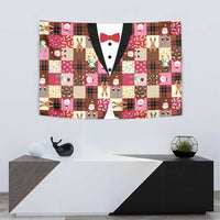 Christmas Patchwork Fake Tuxedo Tapestry Santa and Reindeer Pink Plaid Style - Wonder Print Shop