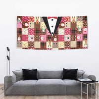 Christmas Patchwork Fake Tuxedo Tapestry Santa and Reindeer Pink Plaid Style - Wonder Print Shop