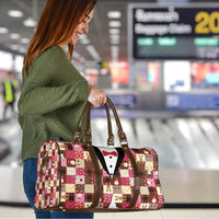 Christmas Patchwork Fake Tuxedo Travel Bag Santa and Reindeer Pink Plaid Style - Wonder Print Shop