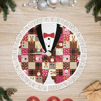 Christmas Patchwork Fake Tuxedo Tree Skirt Santa and Reindeer Pink Plaid Style - Wonder Print Shop