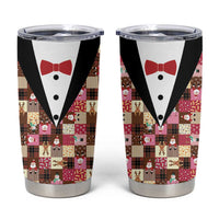 Christmas Patchwork Fake Tuxedo Tumbler Cup Santa and Reindeer Pink Plaid Style - Wonder Print Shop