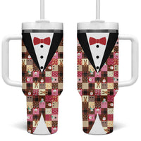 Christmas Patchwork Fake Tuxedo Tumbler With Handle Santa and Reindeer Pink Plaid Style - Wonder Print Shop