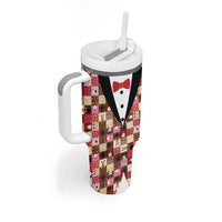 Christmas Patchwork Fake Tuxedo Tumbler With Handle Santa and Reindeer Pink Plaid Style - Wonder Print Shop