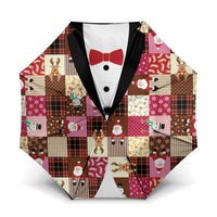 Christmas Patchwork Fake Tuxedo Umbrella Santa and Reindeer Pink Plaid Style - Wonder Print Shop