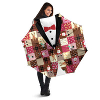 Christmas Patchwork Fake Tuxedo Umbrella Santa and Reindeer Pink Plaid Style - Wonder Print Shop